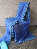 Indigo Blue Cutwork on Super Net Silky Kota Saree with Contrast Blouse Piece-KIABS001