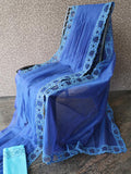 Indigo Blue Cutwork on Super Net Silky Kota Saree with Contrast Blouse Piece-KIABS001