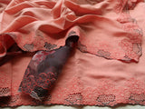 Cutwork on Linen Silk Saree paired with Digital Printed Organza Blouse Piece with Cutwork-KIAP001