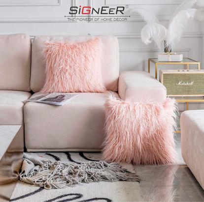 Set of 2 , Pink Decorative Faux Fur Signeer Throw Large cushion Covers-JBRC001P