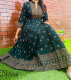 EVERGREEN BOTTLEGREEN, Premium Rayon slub anarkali gown with foil work-SANBG001