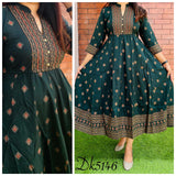 EVERGREEN BOTTLEGREEN, Premium Rayon slub anarkali gown with foil work-SANBG001
