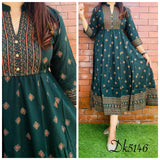 EVERGREEN BOTTLEGREEN, Premium Rayon slub anarkali gown with foil work-SANBG001