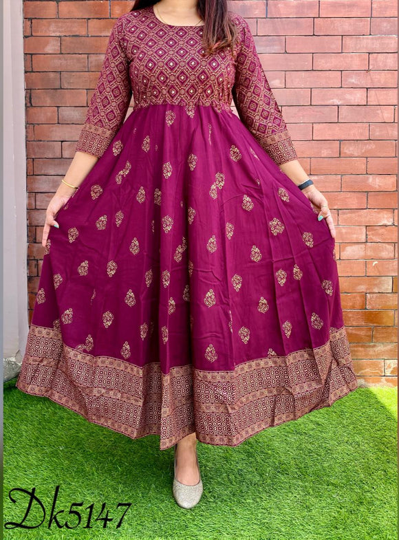 Buy Ikat Printed Anarkali Gown in Electric Red Color Online