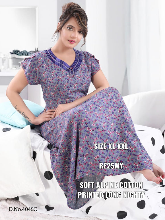 VIOLET ALPINE (SOFT COTTON) PRINTED LONG NIGHTY FOR WOMEN -DPAC01V