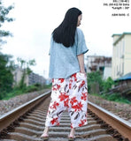 Ladylike Flowers Printed Baggy Trousers Linen Comfortable Wide Leg Pants -MAWCP001C