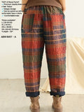 Spring New Arts Style Women Harem Pants Elastic Waist Plaid cotton linen Vintage Pants -MAWHP001A
