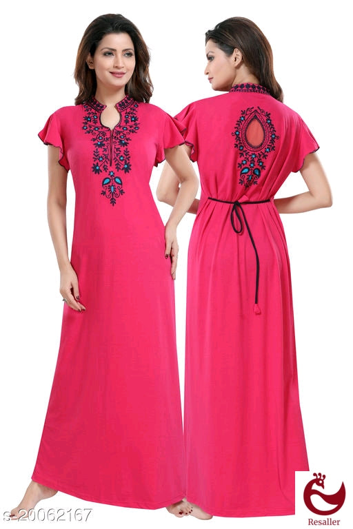 COTTON EMBROIDERED NIGHTY FOR WOMEN-SANWANW001