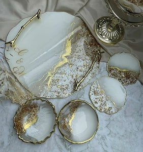 GOLDEN CRYSTAL RESIN TRAY WITH 2 BOWLS AND 2 COASTERS -ANUBGTS001