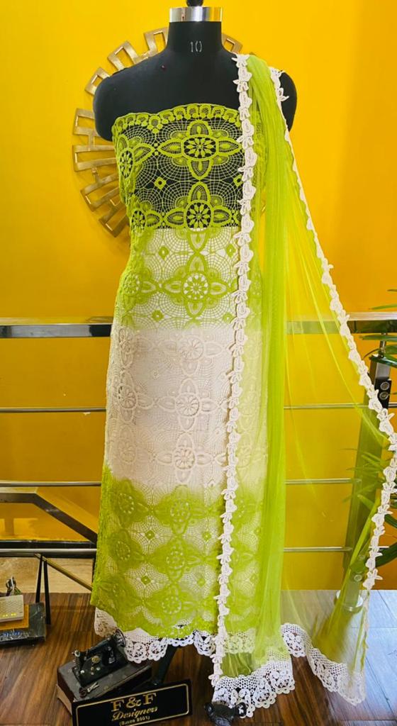 GREEN SPARKLES , CROCHET SALWAR SUIT MATERIAL FOR WOMEN -FSCSS001G –  www.soosi.co.in
