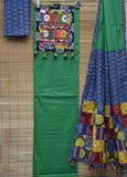 GREEN EXCLUSIVE SLUB COTTON KURTA WITH KUTCHI PATCH WORK ON NECK AND PATCH WORK DUPPATTA -GANNKW001G
