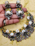 ENCHANTING LILAC,BLACK GOLD FINISH LILAC   STONES  BAROQUE NECKLACE SET FOR WOMEN-GANNBNS001L