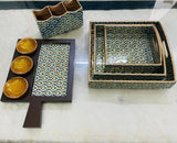 Blue Wooden laminated combo set  of Trays and Platter -GANNPP001B