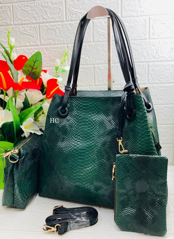 GREEN COLOR IMPORTED PREMIUM CROCODILE FINISH HAND BAG COMBO FOR