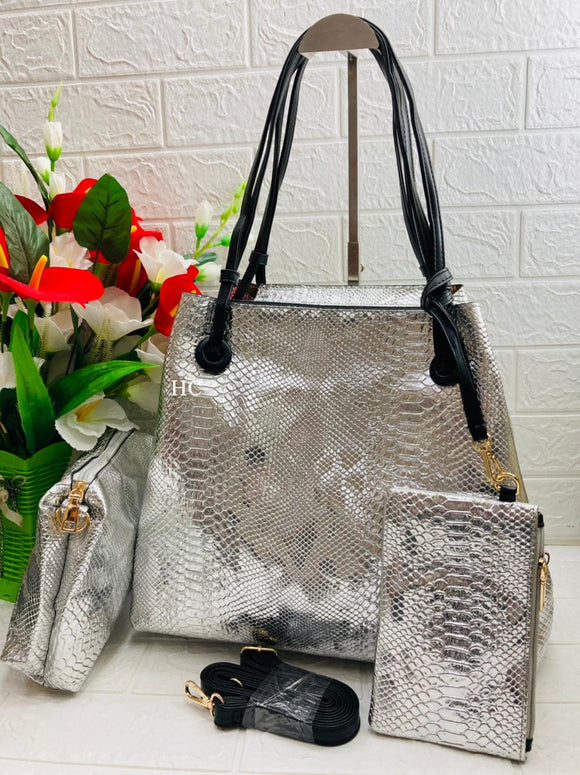 Crocodile Buy Leather Handbag SILVER COLOR IMPORTED PREMIUM