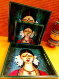 THE MOGRA LADY , SET OF 3 BEAUTIFUL TRAYS -PALT001