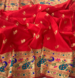 RAJYOG EXCLUSIVE RED PAITHNI SILK SAREE FOR WOMEN-OMPS001