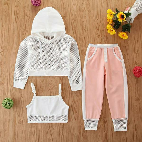 Pink Full Sleeves Hoodie With Crop Top And Jogger Sets-BARK001