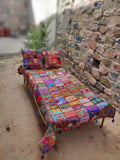 ASSORTED BANJARA PATCH WORK VINTAGE BEDSHEET WITH TWO CUSHION COVERS-JCBSCC001