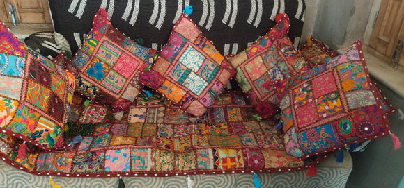 ASSORTED BANJARA PATCH WORK VINTAGE /BOHEMIAN SOFA RUNNER WITH  5 PILLOW COVERS-JCSRS001