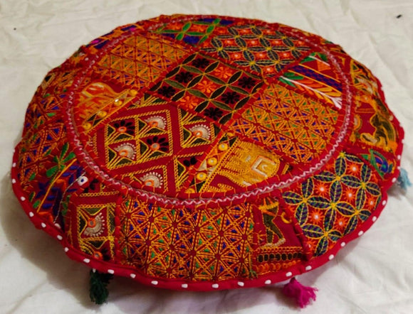 ASSORTED BANJARA EMBROIDERY PATCHWORK VINTAGE ROUND BIG SIZE CUSHION COVERS -JCCC001
