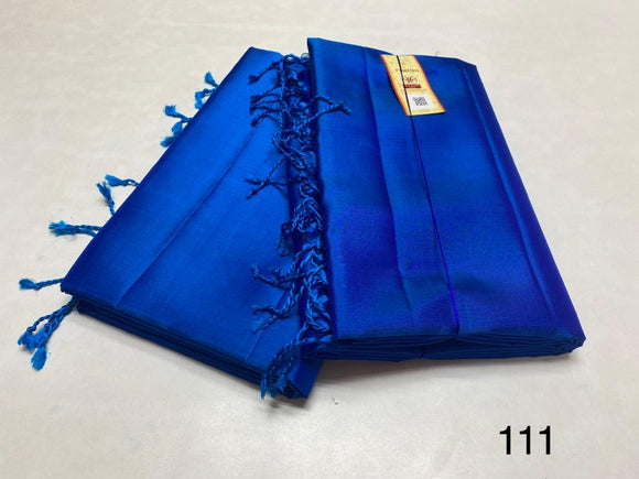 INDIGO BLUE COLOR CLASSIC PURE PLAIN HANDLOOM SOFT  SILK SAREE FOR WOMEN -CFRSSW001IB