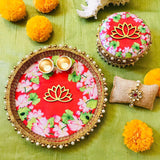 Lotus Rakshabandhan thaali and Sweet Box collection along with Kundan Rakhi-JCRBB001