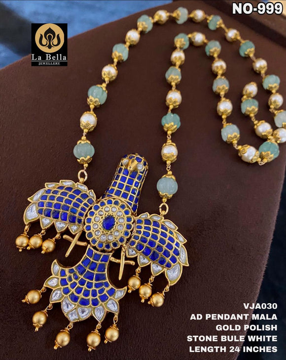 BLUE GARUDA, AMERICAN DIAMOND  PENDANT WITH GOLD FINISH MALA FOR WOMEN-SAYDGM001