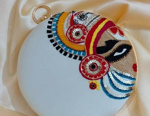Royal Kathakali Clutch Bags For Women/ White Shade -PALCW001