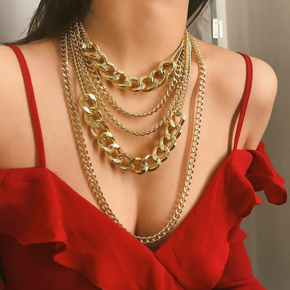 STYLISH GOLD FINISH CHUNKY PARTY WEAR NECKLACE FOR WOMEN -MOECNS001