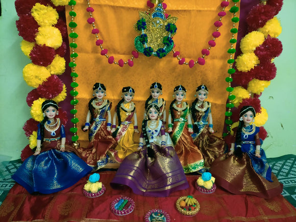 DECORATIVE DOLL SET FOR PUJA WITH BEAUTIFUL BACKDROP -HKDS001