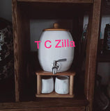 WHITE PORCELAIN WATER DISPENSER WITH WOODEN STAND AND 4 CUPS-PALWD001