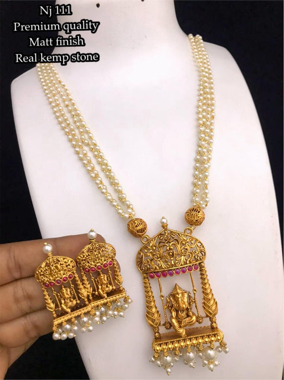 GANESHA ON SWING , PEARL NECKLACE SET FOR WOMEN -LTGNS001