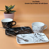 SET OF 2, MARBLE FINSIH CERAMIC CUP AND PLATTER SET -PANICS001