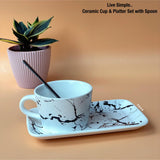 SET OF 2, MARBLE FINSIH CERAMIC CUP AND PLATTER SET -PANICS001