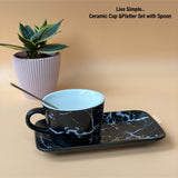 SET OF 2, MARBLE FINSIH CERAMIC CUP AND PLATTER SET -PANICS001