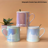 HOLOGRAPHIC DESIGNER CERAMIC CUP AND LID WITH SPOON -PANIHM001