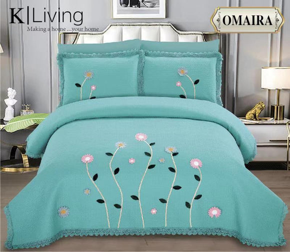 BLUE OMAIRA, NEW RANGE OF LUXURY BEDCOVERS WITH PILLOW CASES-GIRIBC001B