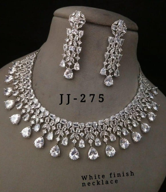 ASHIKA, WHITE RHODIUM  FINISH AMERICAN DIAMOND  NECKLACE SET FOR WOMEN -JAIARNS001A