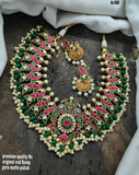VARAPRADHA, PEACOCK DESIGNER KEMP NECKLACE SET FOR WOMEN -SAYDKNS0012