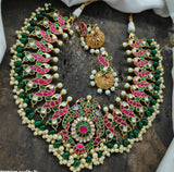 VARAPRADHA, PEACOCK DESIGNER KEMP NECKLACE SET FOR WOMEN -SAYDKNS0012