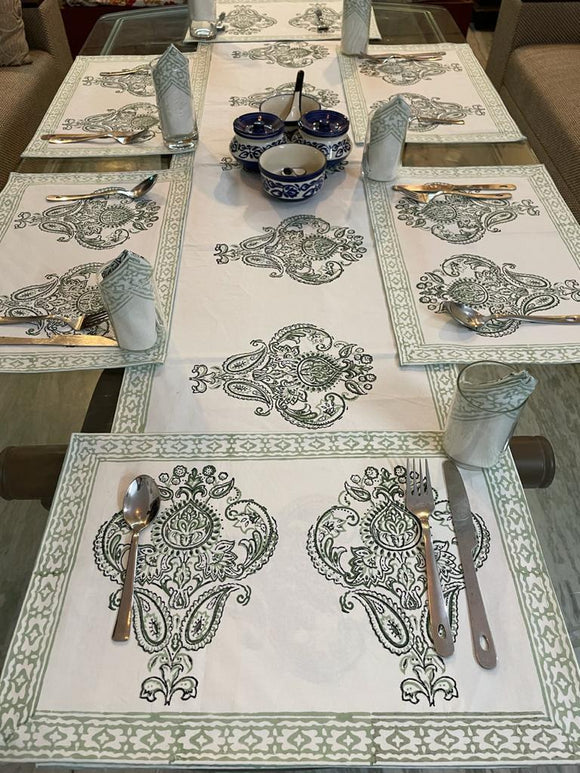 Hand Block Printed 6 Seater Dining Table Sets-GANNTM001