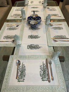 Grey  Color Hand Block Printed 6 Seater Dining Table Sets-GANNTM001GR