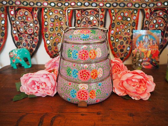 Traditional Metal Colorful 3 Layer Lunch and Tiffin Box -PALTBX001