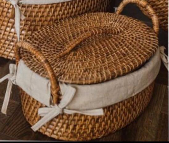New  Royal Rattan Basket with Handle  ( With Lid )-SKDRB001
