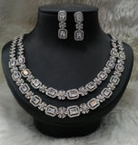 SANYA , PLATINUM FINISH DOUBLE LAYER AMERICAN DIAMOND NECKLACE SET FOR WOMEN-AJPNS001