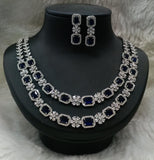 SANYA , PLATINUM FINISH DOUBLE LAYER AMERICAN DIAMOND NECKLACE SET FOR WOMEN-AJPNS001