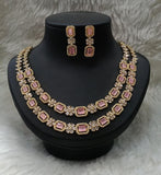 ROSE GOLD SANYA , ROSE GOLD  FINISH DOUBLE LAYER AMERICAN DIAMOND NECKLACE SET FOR WOMEN-AJPNS001RG