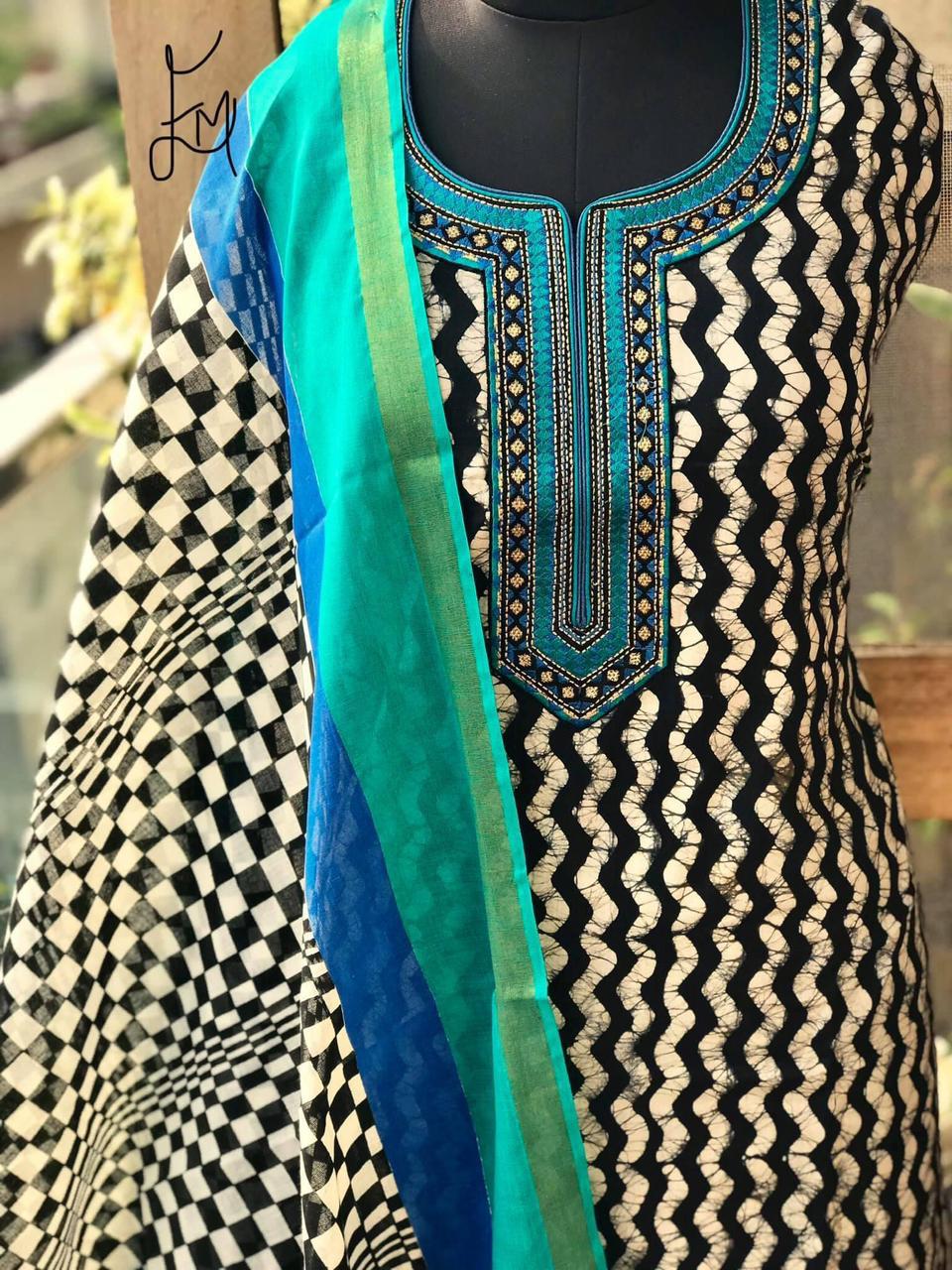 green emerald velvet dress Grey Printed Cotton Dress Material main image 1