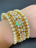 MUGHAL JEWELLERY INSPIRED GOLD PLATED KUNDAN AND PEARL OPENABLE BANGLE -MOEOB001